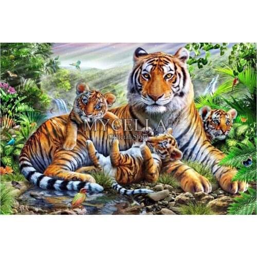 Full 5D DIY Diamond Painting Cross Stitch Forest Tiger Family Needlework Diamond Embroidery Animals Home Decor Mosaic Posters