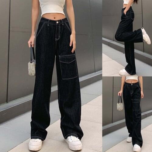 Casual jeans with irregular pockets, womens high waist, fashionable and versatile straight pants pantalon femme SAGACE 2021