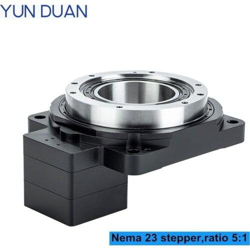 Stepper motor Nema23 gearbox 5:1 hollow rotating platform High precision 85mm 360 turntable,28Nm round flange output gearbox