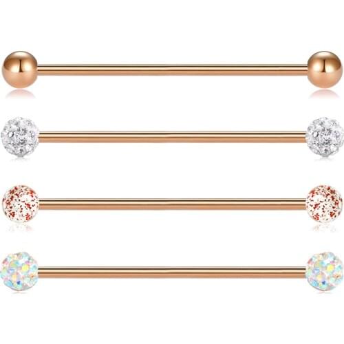 JFORYOU 14 Gauge High Quality Crystal Ball Industrial Barbell Cartilage Earring Body Piercing Jewelry 32mm 35mm 38mm Pack of 4