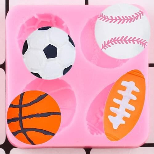 4 Cavity Ball Silicone Mold Football Basketball Baseball Rugby Candy Chocolate Mold Cupcake Topper Fondant Cake Decorating Tools