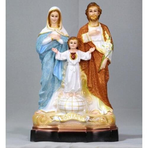 Three blessings of the Holy Family Jesus Mary Joseph Statue decorated with virgin cross Christian Catholic decoration crafts