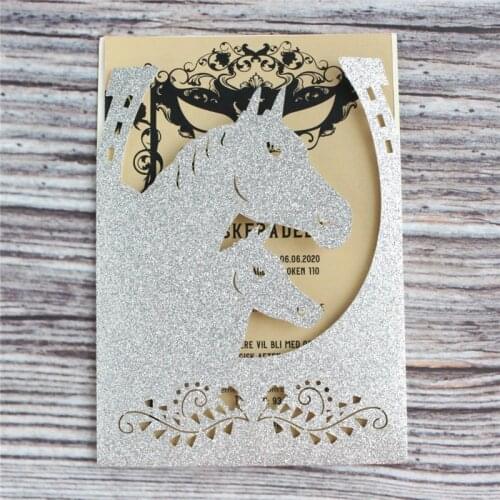 Horse wedding invitation cards laser cut pocket invites cards Quinceanera birthday business