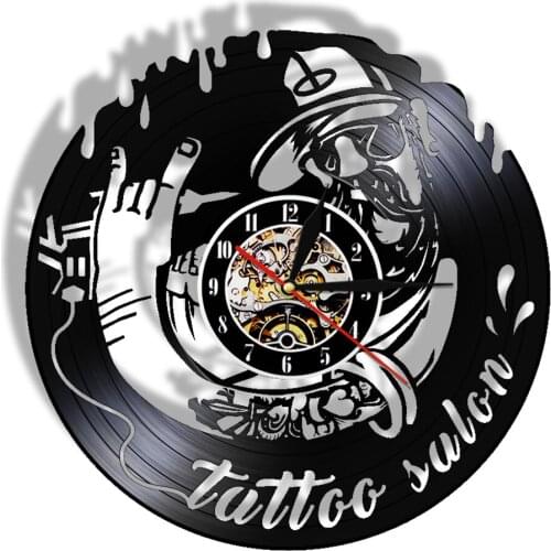 Tattoo Salon decorative wall watch Cartoon character image Modern Design Wall Art Decor Vinyl Record Wall Clock