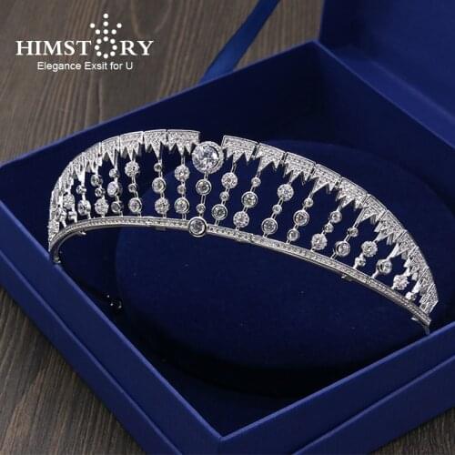 Himstory CZ Paved AAA Clear Cubic Zirconia Brides Princess Tiaras Crown Wedding Hair Accessories Hairbands Coronet