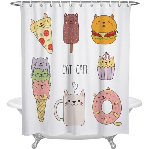 Waterproof Shower Curtains Burger Ice Cream Food Cat Cartoon Shower Curtain Frabic Polyester Bathroom decor Curtain