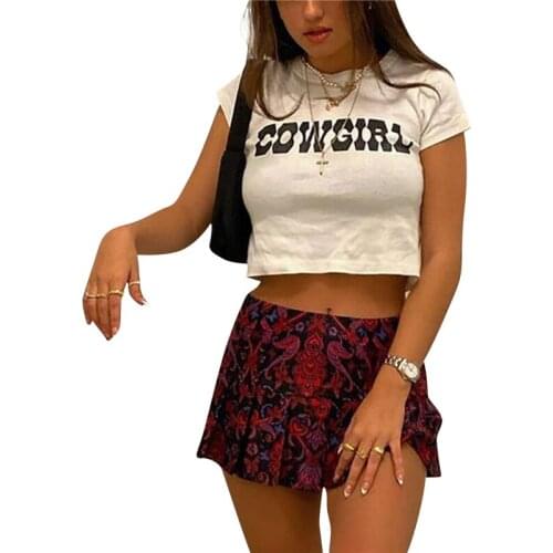 Xingqing Women Teen Girl Y2k 2021 Fashion Top Clothes Cute Graphic Print Brown Crop Top Tee T-Shirt E Girl Clothing Aesthetic