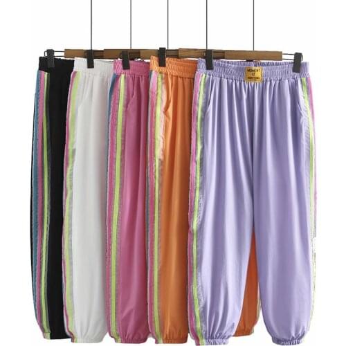 Plus Size Pants For Women Elastic Waist Decorative With Colored Stripes On Both Sides Summer Loose Slacks For Fatwomens Trouser