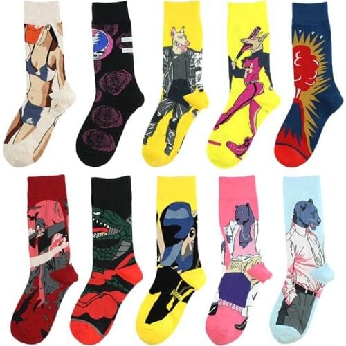 Women fashion casual cotton socks happy funny japanese art socks character knit pattern novelty sock men trump socks lady teen