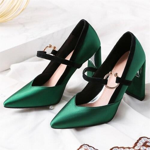 2020 Womens High Heels Sexy Bride Party mid Heel Pointed toe Shallow mouth High Heel Shoes Women shoes big size 32-43