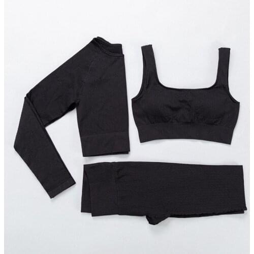 3 Piece Set Yoga Workout Clothes Sportswear for Women Sports Bra Crop Top Leggings Set SportsGym Clothing Athletic Yoga Suit