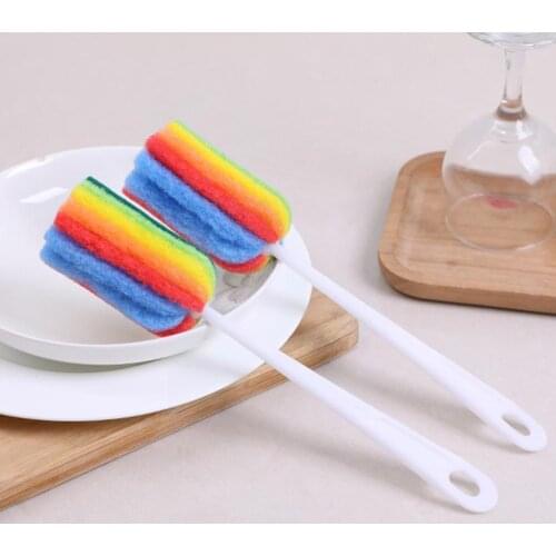 1 PC Kitchen Cleaning Sponge Brush Hanging Design Long-handled Brush Bottle Tea Sponge Cup For Wineglass Glass Coffe M9E7