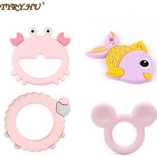 TYRY.HU 1Pcs Silicone Teethers BPA Free Mordedor Fish Toys Baby Teething Silicone beads Chew Charms Newborn Necklace Pendants