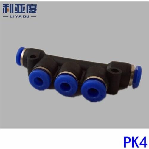 10PCS/LOT PK4 Black/White Pneumatic quick joint quickly inserted tracheal plastic joint five