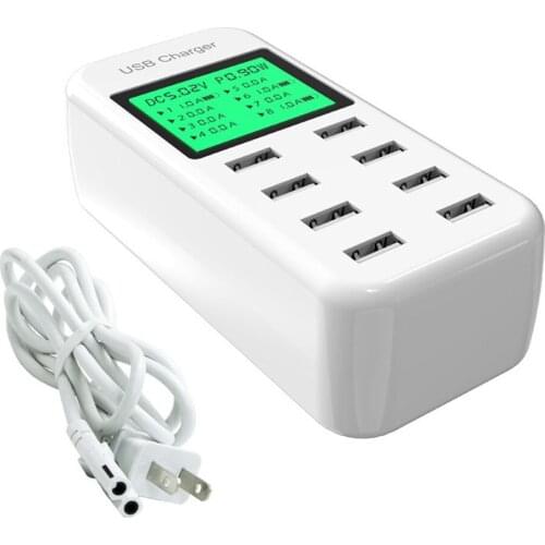 40W High Power Adaptor 8USB Charger Station LED Display 8Ports Charger Station for Android iPhone Phone Tablet Fast Charger