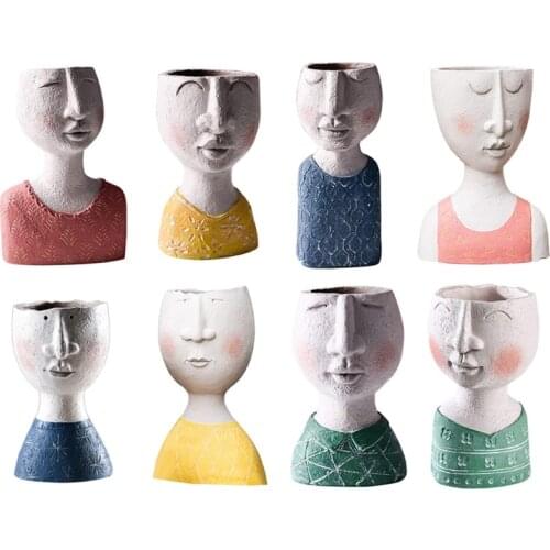 Art Portrait Flower Pot Vase Sculpture Resin Face Family Flower Pot Handmade Gar