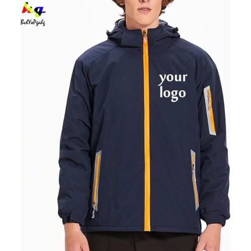 Custom logo outdoor men and women plush reflective windbreaker jacket printed logo picture text outdoor work jacket