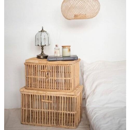 Eco-Friendly Shelf baskets Hand-woven rectangular rattan storage basket with lid, debris storage box house ornaments