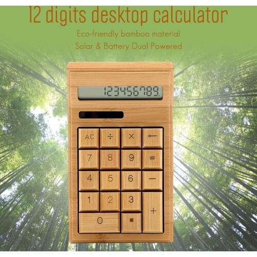 Eco-friendly Bamboo Electronic Calculator Counter Standard Function 12 Digits Solar & Battery Dual Powered for Home Office