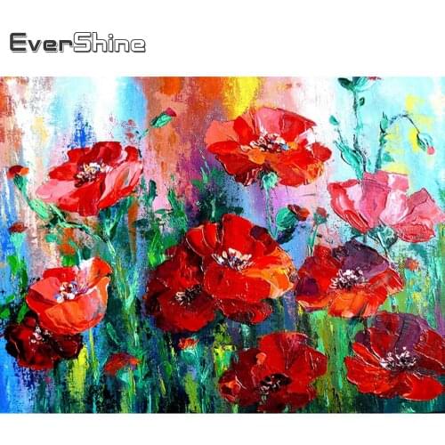 Evershine Full Drill Diamond Painting Poppy Cross Stitch 5D DIY Diamond Embroidery Flower Landscape Wall Decoration