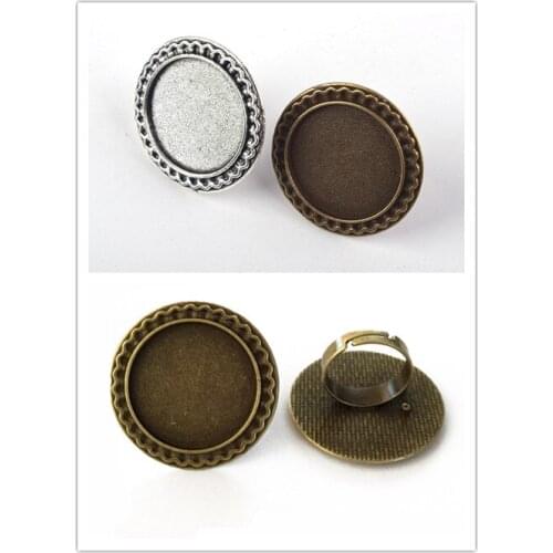 5 pieces/batch of retro bronze alloy adjustable ring tray25X25mm round ring accessories jewelry making materials wholesale