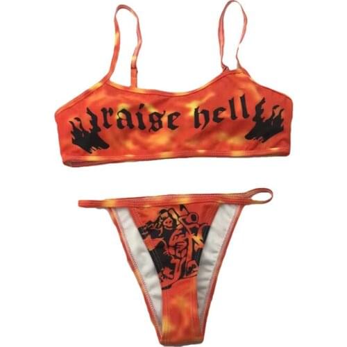 Summer Women’s Printed Bikini Suit Push Up Swimsuit Deep V-neck Detachable Breast Pad Sling Tops With Triangle Bottoms