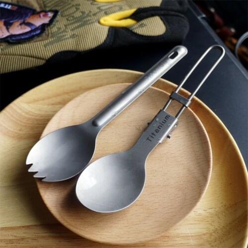 1PC EDC Pure Titanium Folding Fork Spoon Outdoor Portable Mini Spoon Tableware Accessories Outdoor Camping Tourism Equipment