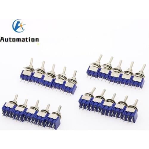 5Pcs Miniature Toggle Switch Single Pole Double Throw ON-OFF-ON /ON-ON 120VAC 6A 1/4 Inch Mounting MTS-102 103 202 203