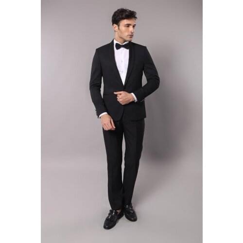 Shawl Lapel Mens Black Wedding Suit