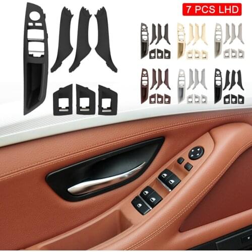 7PCS Car Interior Inner Door Handle Panel Pull Trim Cover For BMW 5 Series F10 F18 520 525 Gray Beige Black Left Hand Drive LHD