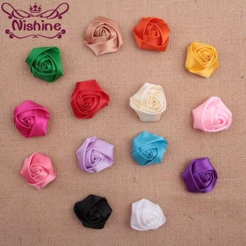 Nishine 30pcs/lot New 2" Chic Silk Satin Rose Flower For Women Girl Headband Hair Clip Fashion DIY Hair Accessories