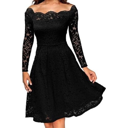 AECU Party Dress Female Womens Vintage Floral Lace Boat Neck Cocktail Formal Swing Dress Vestidos De Fiesta Women Mini Dress