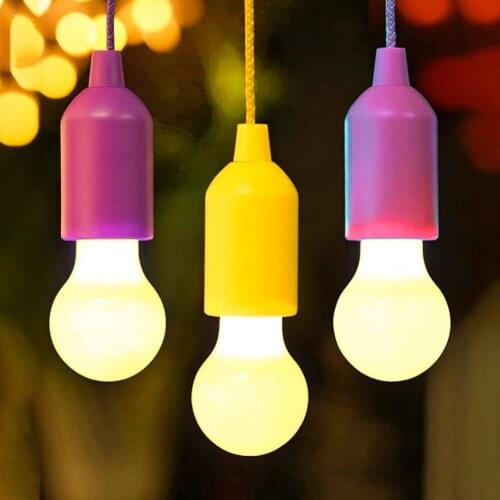 Portable Outdoor Creative Drop Night Lamps Camping Tent LED Hanging Light Bulb Battery Powered Colorful Pull Cord Bulbs