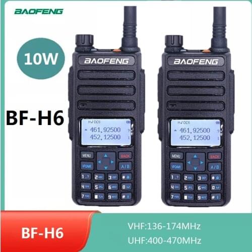 2pcs Walkie Talkie 10W Baofeng BF-H6 Ham CB Radio Station VHF UHF Powerful Two Way Radio Transmitter Long Range 15KM Transceiver