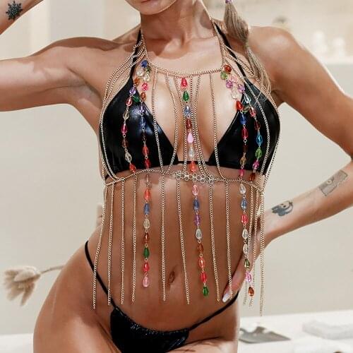 Adjustable Halter Body Chain Womens 2021 New Multicolor Acrylic Decoration Sling Bra Chain Fashion Gothic Sexy Top Body Jewelry