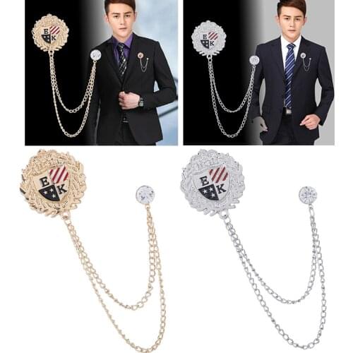 Rhinestone Brooch W/ 2 Layer Tassel Chain Wedding Banquet Prom Label Pin