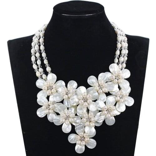 Fabulous Shell Flower Bib Wedding Pearl Necklace Chunky Bib Statement Necklace Freshwater Pearl Jewelry Free Shipping FP188