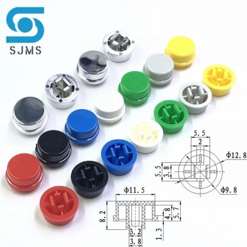 50pcs A24 Tactile Push Button Switch Cap Adapted To 12*12*7.3 mm Micro Tact Switches 8 Colors Silver Red Black Blue Green Gray