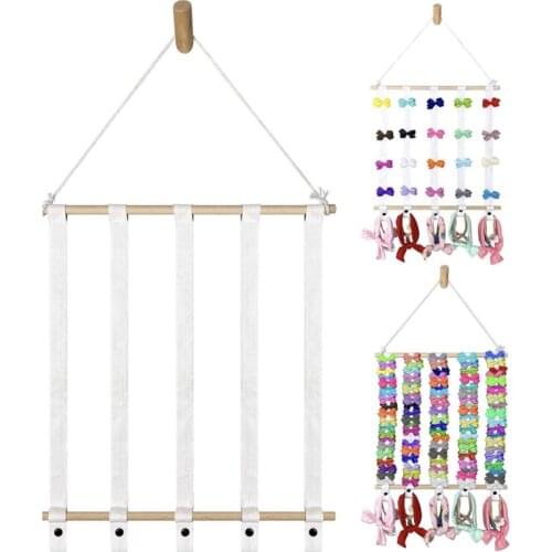 Nordic Woven Wooden Sticks Girls Hair Bows Storage Belt Kids Hairpin Hair Clips Holder Hair Accessories Headbands Organizer