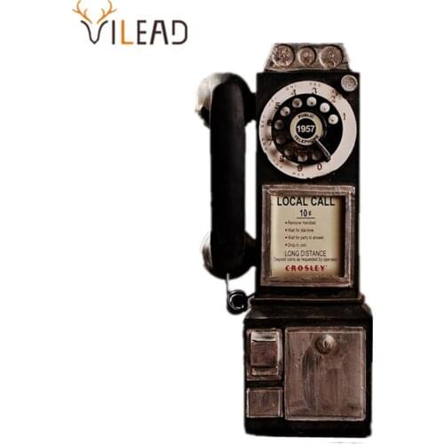 VILEAD Retro Resin Dial Pay Phone Model Country Home Decoration Ornament for Cafe Bar Crafts Accessory Scandinavian style