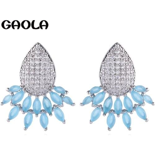GAOLA High Quality Blue Cubic Zircon Geometric Stud Earring Horse Eye Flower Earrings For Women GLE7279Y