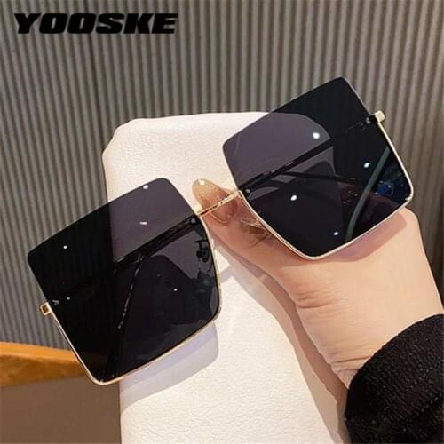 YOOSKE Women Square Sunglasses Men Metal Frame Sun Glasses Luxury Brand Design Sunglasses Oversized Eyeglasses Anti UV Eyewears