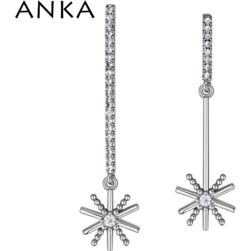 ANKA simple snowflake shape earrings brand top zircon elegant long chain asymmetric earrings dangle fashion jewelry #26191