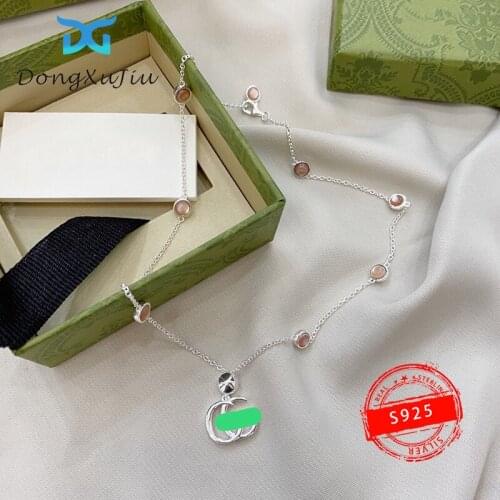 High quality 100% STERLING silver S925 ladies necklace, pink shell double G design, luxury jewelry