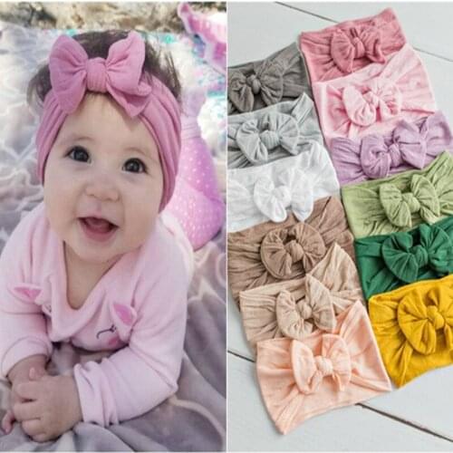 1pcs Wide Bows Nylon Headbands Baby Girls Soft Elastic Nylon Head Bands 2018 Candy Colors Knot Bow Turban Head Wraps Hair Bands