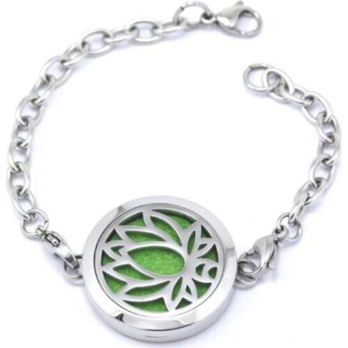 10pcs/lot 30mm Stainless Steel Magnet Open Women lotus flower Essential Oil Aroma Diffuser Perfume Locket Bracelet