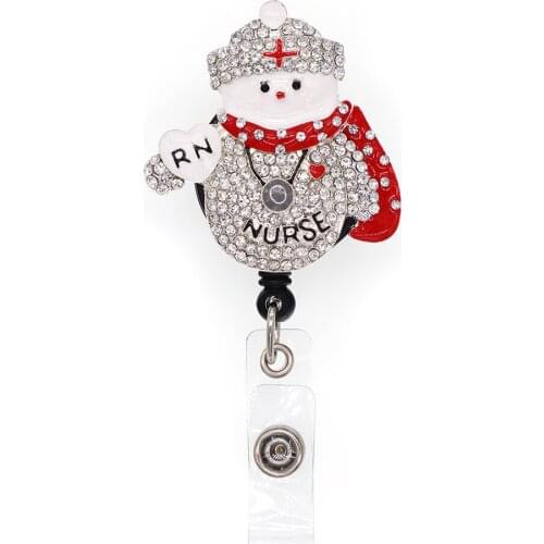 10pcs/lot New Silver Color Rhinestone Snowman Badge Holder Doctor/Hospital/Nurse RN Badge Reel