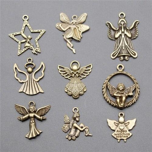 10pcs Charm Guardian Angel Vintage Antique Bronze Color Wing Angel Charm Jewelry Accessories Charm Angel Jewelry Findings
