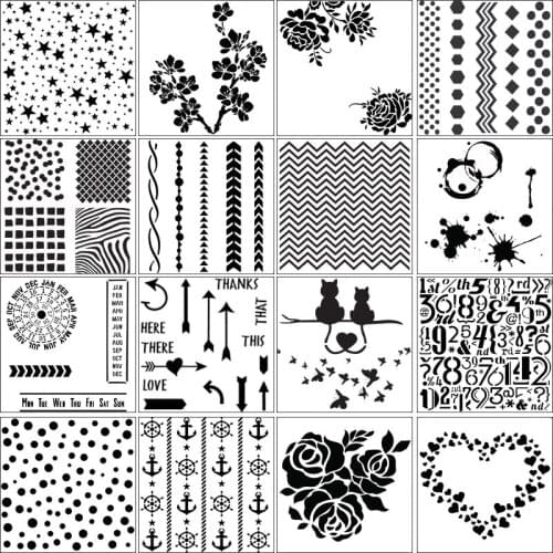 16pcs/Set Aribrush Tattoo Stencil For Painting Craft Stencil for Scrapbooking Embossing Paper Card Template DIY Wall Decor