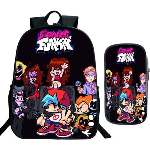 Game Friday Night Funkin Backpack Pen Bag 2Pcs Students Zipper Anime School Bags For Boys Girls Cartoon Rucksack Travel Mochila